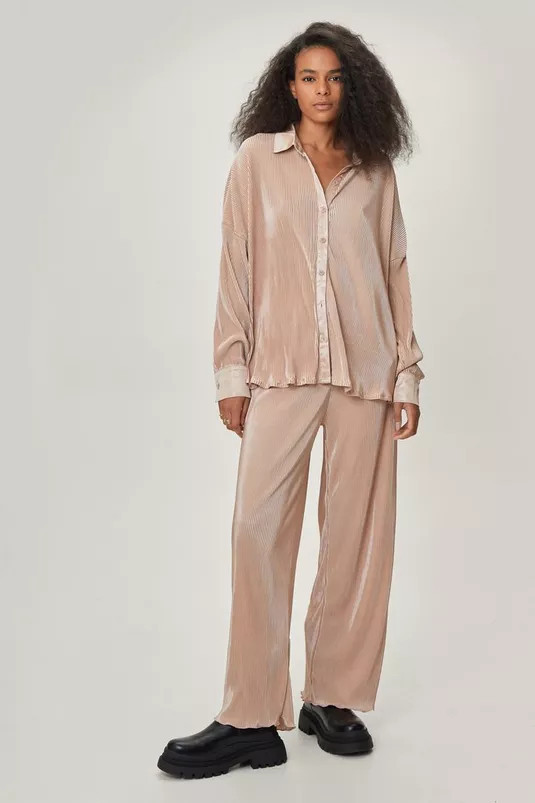 Petite Plisse Oversized Button Down Shirt | Nasty Gal (US)