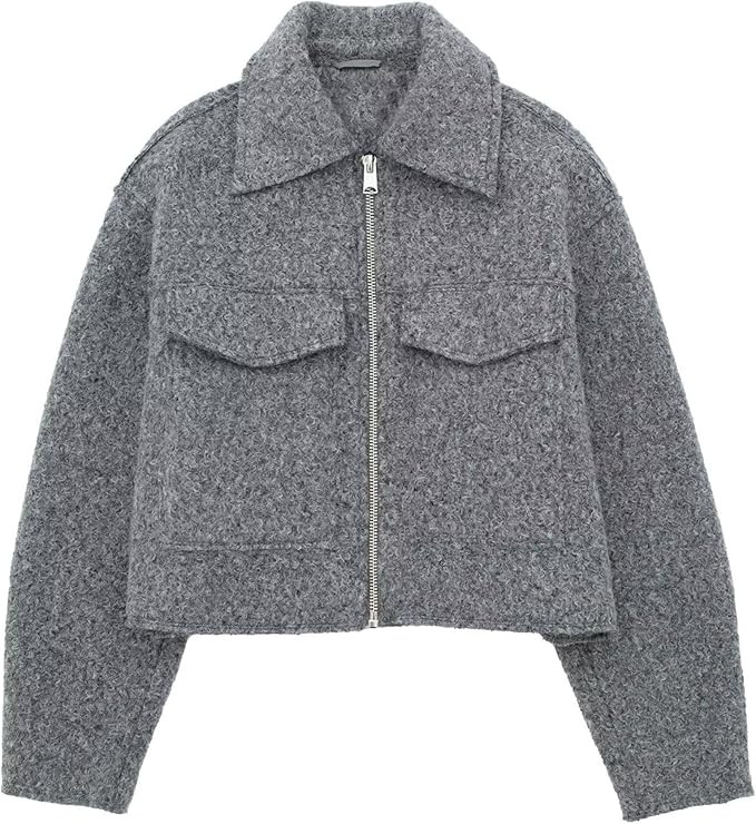 Xunger Women’s Lapel Collar Oversized Wool Blend Jackets Zip Up Casual Short Varsity Pea Coat w... | Amazon (US)