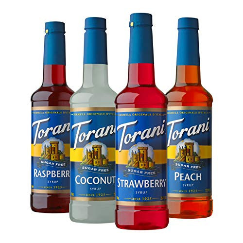Torani Sugar Free Flavored Drink Syrup Soda Flavors Variety Pack, Raspberry, Coconut, Strawberry & Peach, 25.4 fl oz, (Set of 4) | Amazon (US)