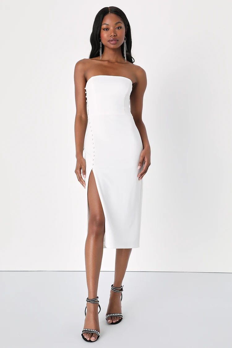 Loving the Feeling White Strapless Bodycon Midi Dress | Lulus