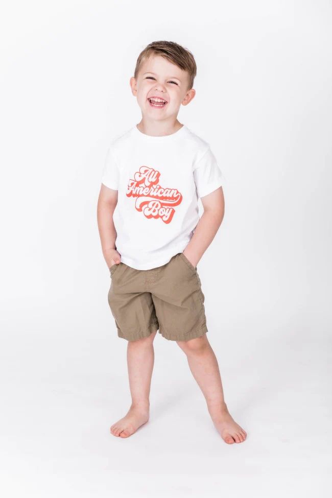 Kids All American Boy Retro Graphic White Tee | The Pink Lily Boutique