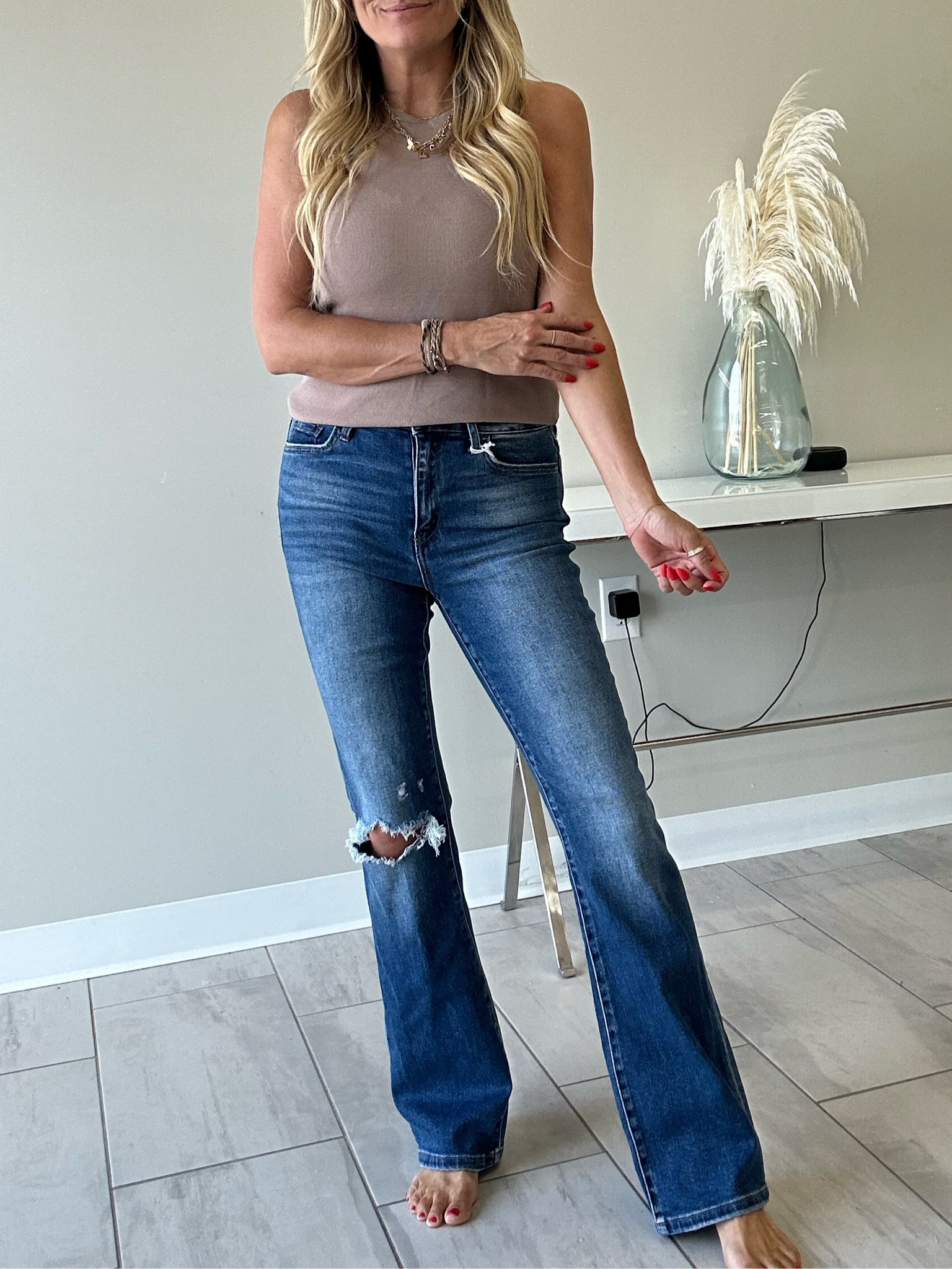 Darker wash flare jeans - fit TTS. Wearing a size 28

#LTKOver40