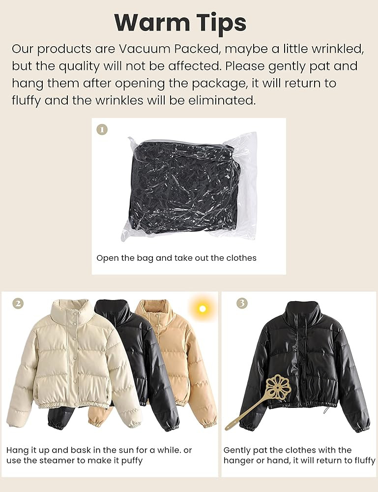 Tanming Womens Faux Leather Puffer Jacket Winter Long Sleeve Black Short Bubble Coat | Amazon (US)