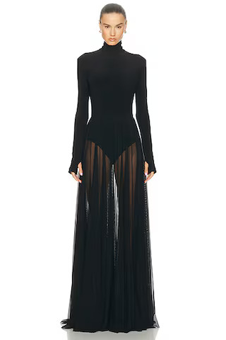 Long Sleeve Turtleneck Bodysuit Flared Gown | FWRD 