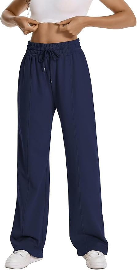 Auriviz Womens High Waisted Drawstring Sweatpants Straight Leg Pants Side Hidden Pockets Sweat Pa... | Amazon (US)