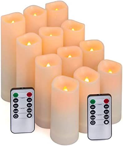 Aignis Flameless Candles, Led Candles Set of 12(D 2.2" X H 4" 5" 6" 7") Resin Candles with Remote... | Amazon (US)