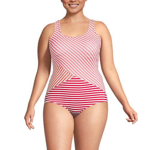 Women's Plus Size Chlorine Resistant Scoop Neck Soft Cup Tugless Sporty One Piece Swimsuit Print | Lands' End (US)