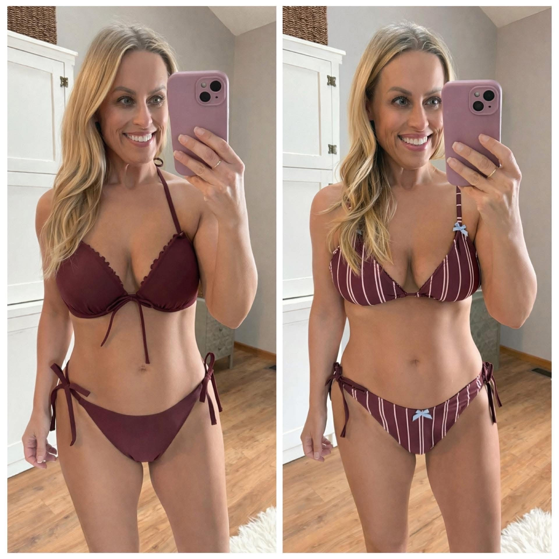 It’s the Target Swim Sale! Up to 40% off women’s and kid’s swimsuits & cover-ups! Both of these suits are included in the sale - and I am loving the burgundy color! The one on the left is great because the sizing runs just like a bra - plus it has underwire and the support is EXCELLENT! Great for a larger chest. The one on the right is just plain adorable with the little, blue bows! Both fit TTS. #ad

#LTKmomlife #LTKOver40 #LTKSwim