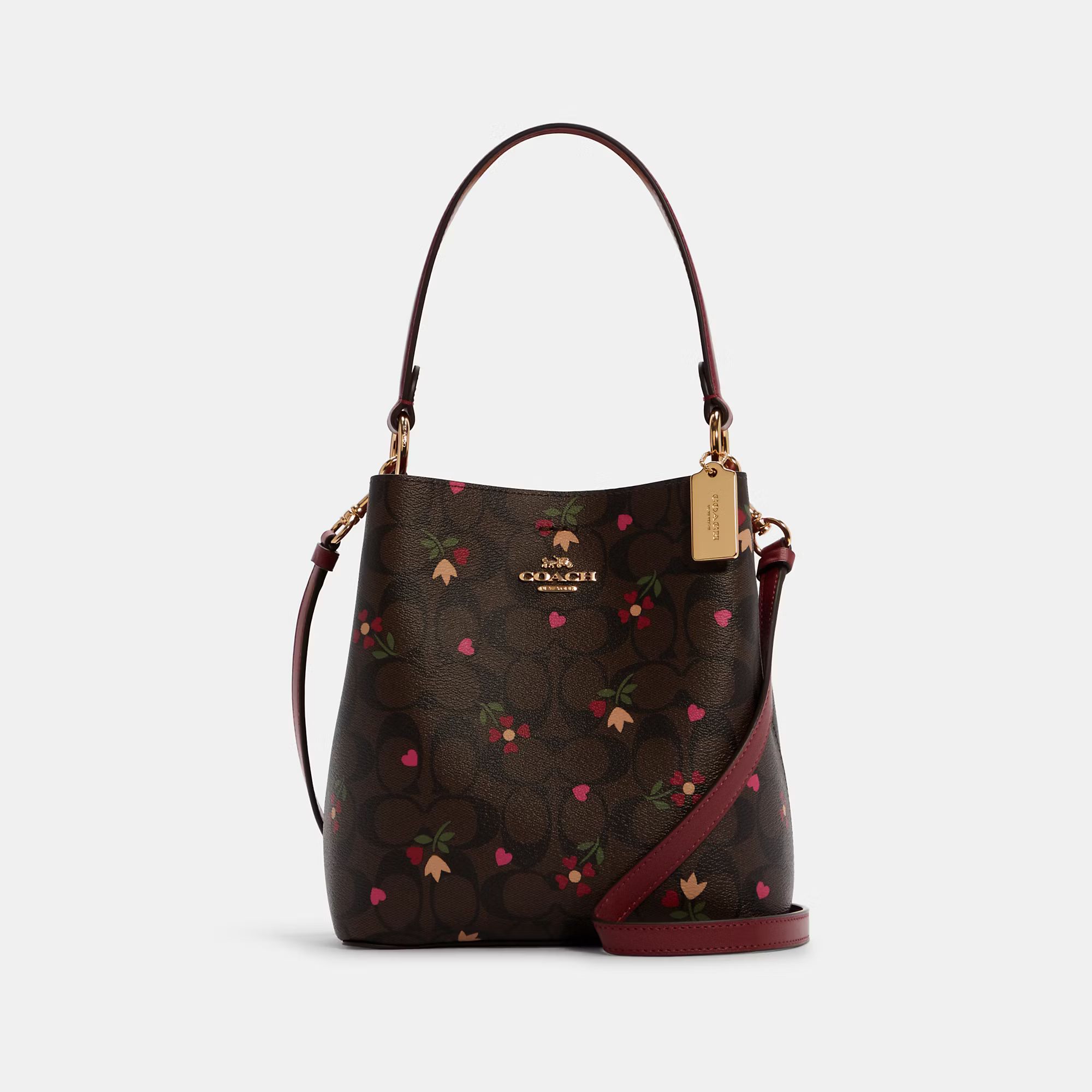 COACH Women's Small Town Bucket Bag In Signature Canvas With Heart Petal Print - Gold/brown Multi | Coach Outlet