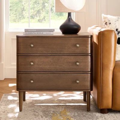 Cridford Modern 26"W 3-Drawer End Table and Curved Body with Solid Wood Legs Built-in Outlet | Wayfair North America
