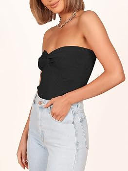ANRABESS Women Strapless Crop Tube Top Sexy Ribbed Knit Twisted Knot Front Bandeau Y2K Corset Tan... | Amazon (US)