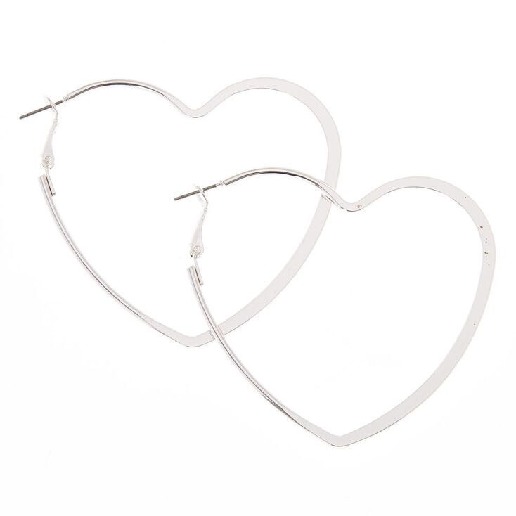 Silver 60MM Heart Hoop Earrings | Claire's (US)