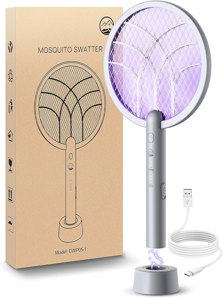 Electric Fly Swatter Racket, 4000V Bug Zapper with 1800mah Rechargeable Battery & Dual Modes, 2 i... | Amazon (US)