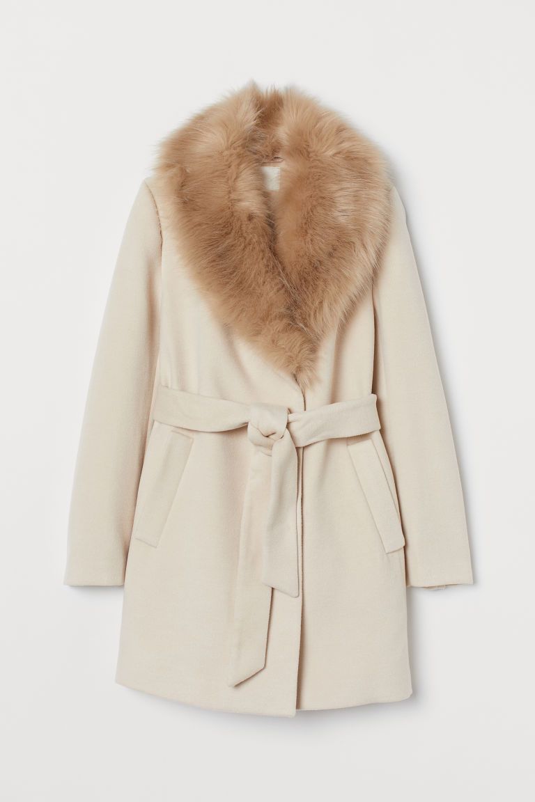 H & M - Coat with Faux Fur Collar - Beige | H&M (US)