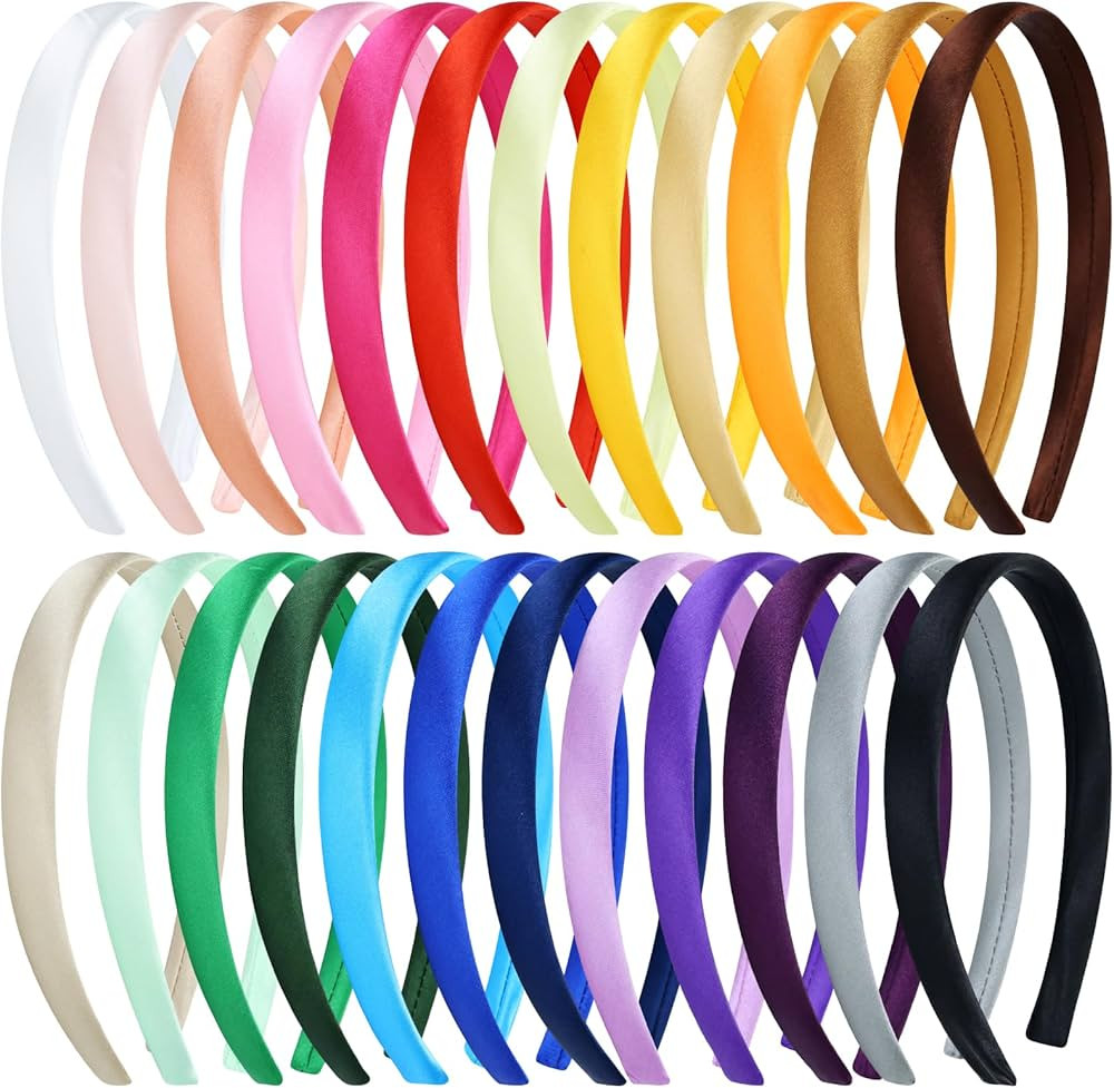 Cinaci 24 Pieces Candy Color Width 1.5cm/0.6" Plastic Headbands Satin Wrapped Blank Plain DIY Cra... | Amazon (US)