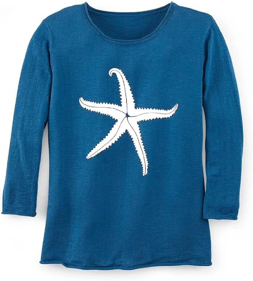 Sagefinds Womens Starfish Knit Pullover Sweater - Crewneck Long Sleeve Casual Sweaters Top - Smal... | Walmart (US)