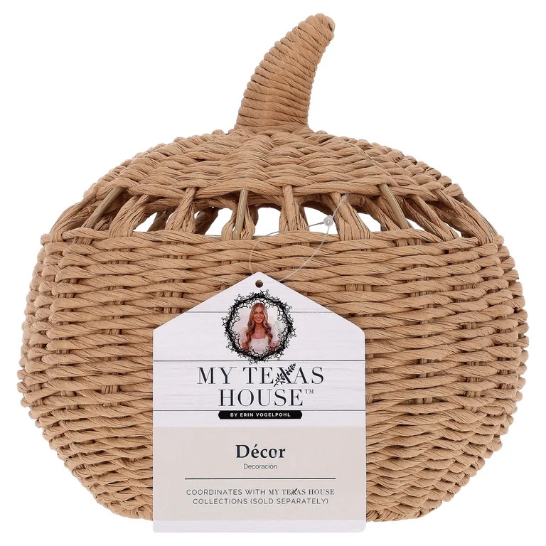 My Texas House Fall Woven Pumpkin Tabletop Decoration, Natural, 9" | Walmart (US)