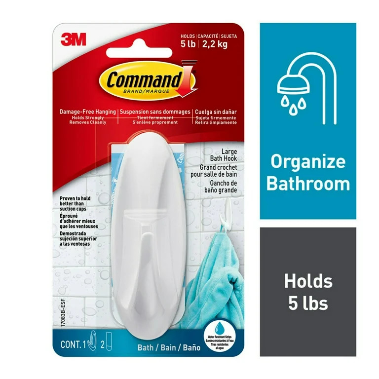 Command Designer Water Resistant Hooks, White, Large, 1 Wall Hook | Walmart (US)