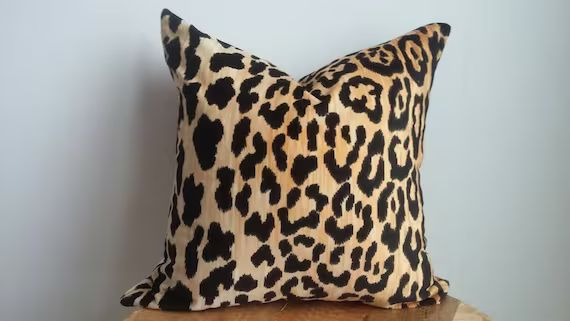 Designer leopard animal print velvet pillow cover modern boho chic Euro sham extra long lumbar  r... | Etsy (US)
