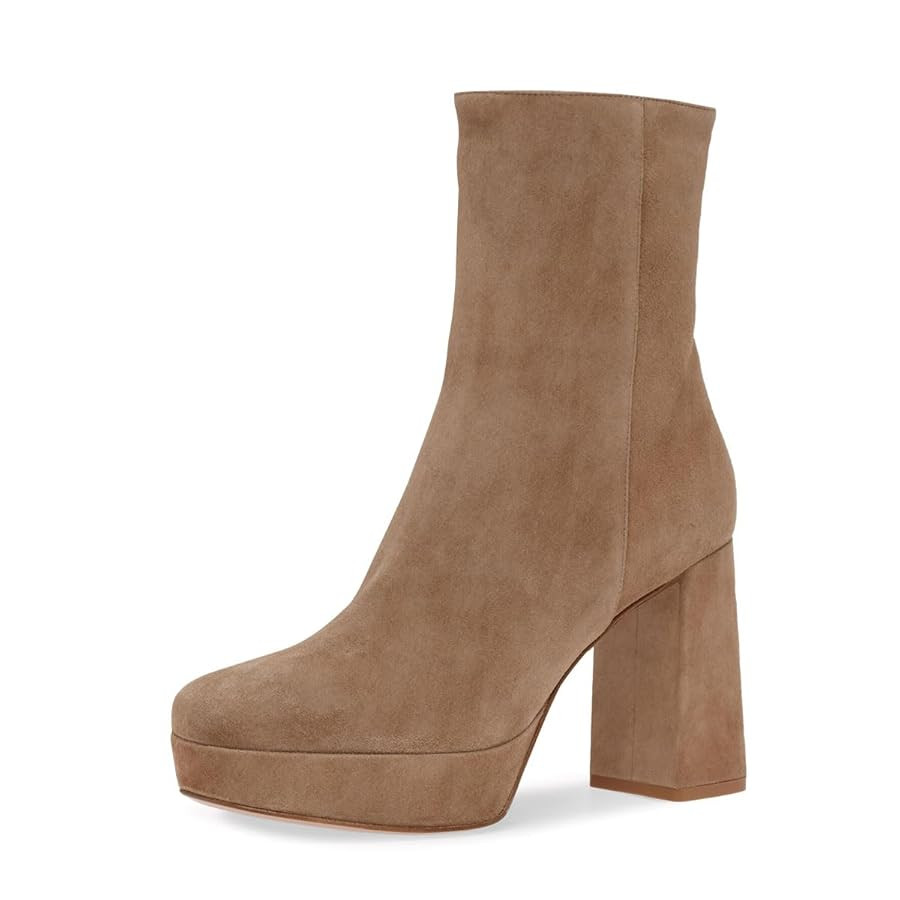 miss left Women Ankle Boots Platform Closed Square Toe High Chunky Heels Side Zipper Fall Booties... | Amazon (US)