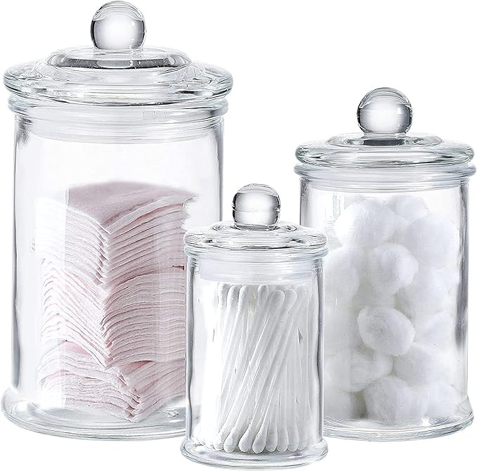 Premium Glass Apothecary Jars with Lids | Set of 3 | Small Glass Jars for Kitchen or Bathroom Sto... | Amazon (US)