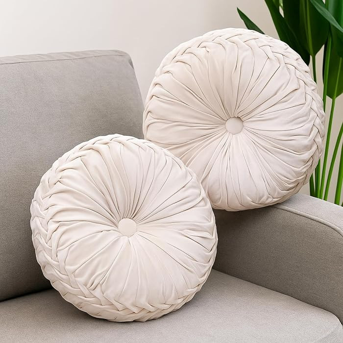 Beeveer 2 Pcs Round Throw Pillows 15 Inch Decorative Velvet Pleated Pumpkin Pillows Boho Floor Pi... | Amazon (US)