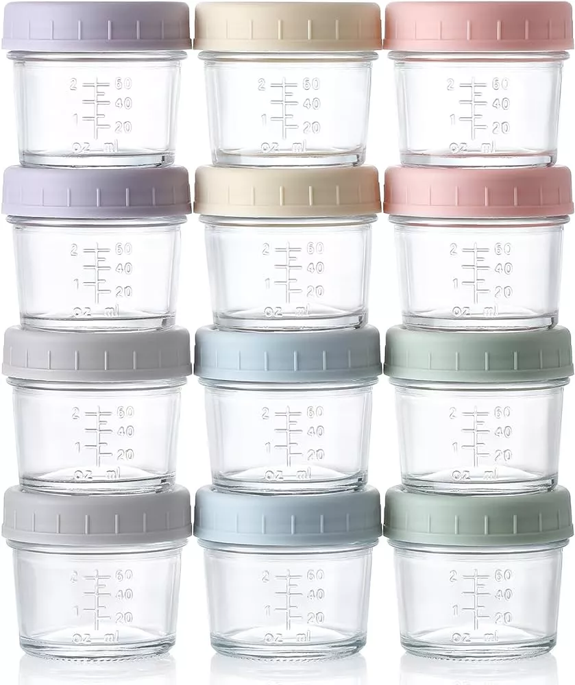 WeeSprout Glass Baby Food Storage Containers | Set of 12 | 4 oz Glass Baby Food Jars with Lids | Freezer Storage | Reusable Small Glass