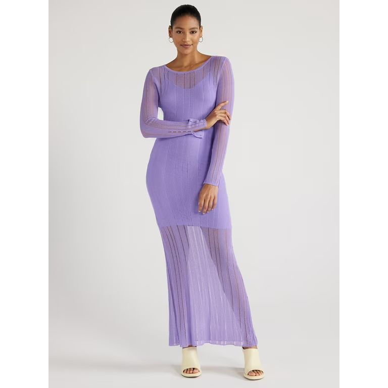 Scoop Women’s Sheer Maxi Sweater Dress with Lining, Sizes XS-XXL - Walmart.com | Walmart (US)