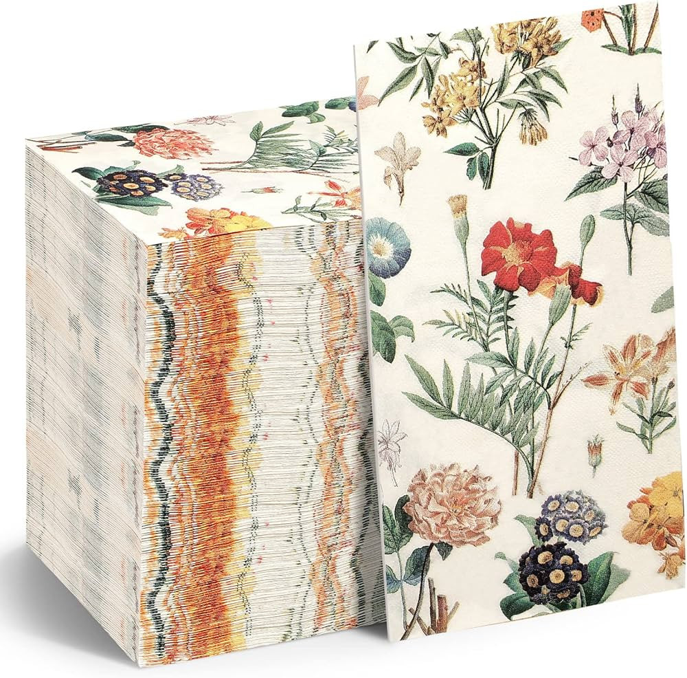100 Pack Floral Paper Napkins Watercolor Floral Guest Napkins Vintage Wild Flower Disposable Hand... | Amazon (US)