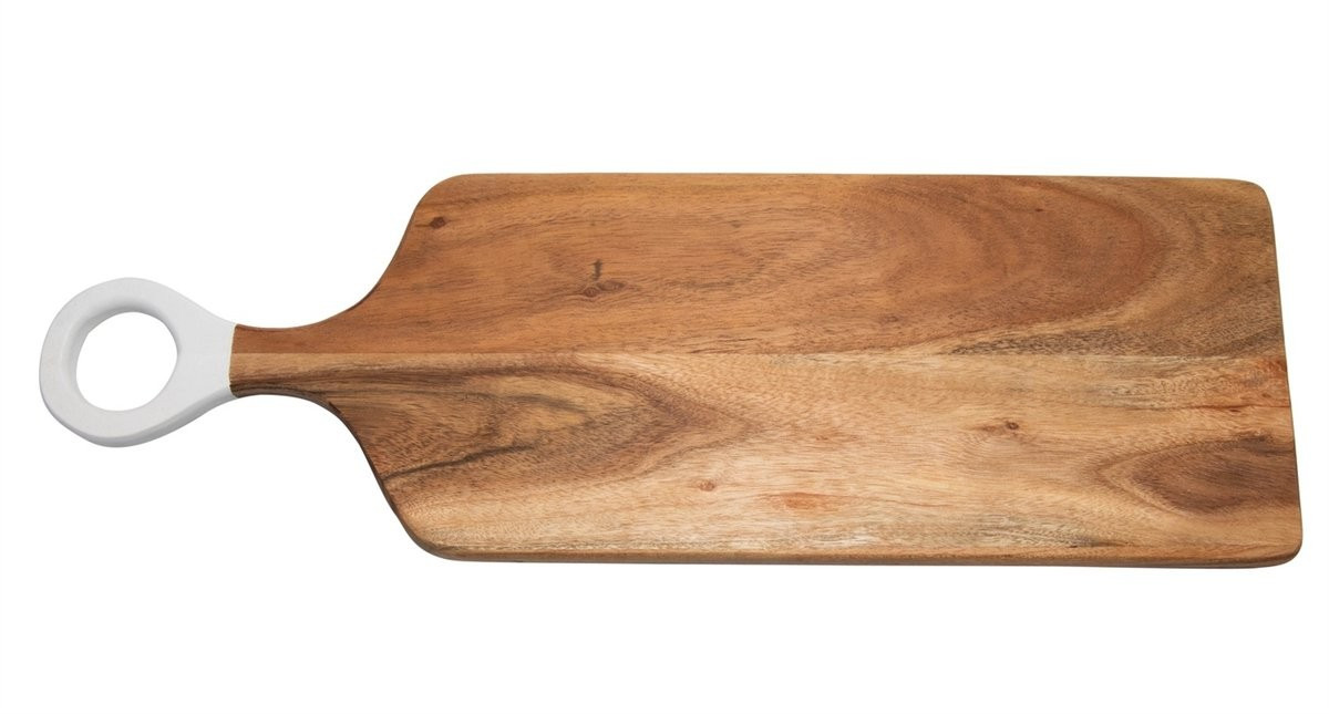 Acacia Wood Rectangular Cutting Board with White Handle | Megan Molten
