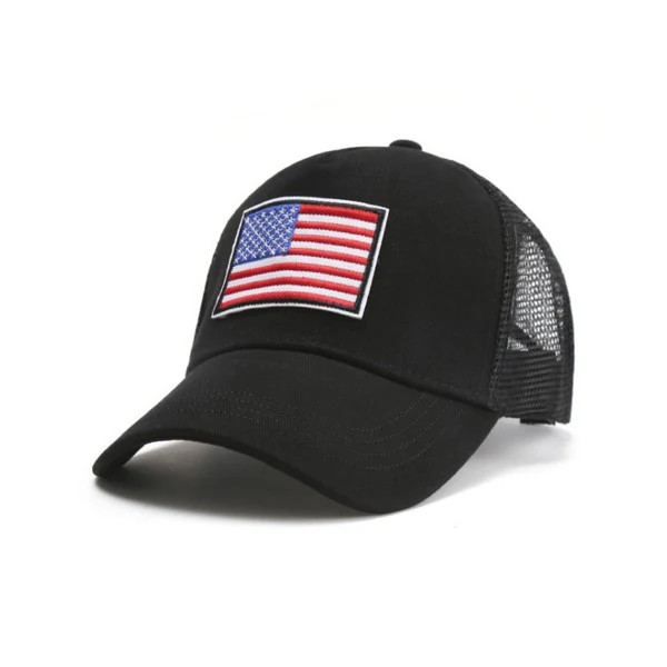 Jupiter Gear American Flag Unisex Trucker Hat | Shop name | Black w Red White n Blue Flag / On... | Casual Chic Boutique