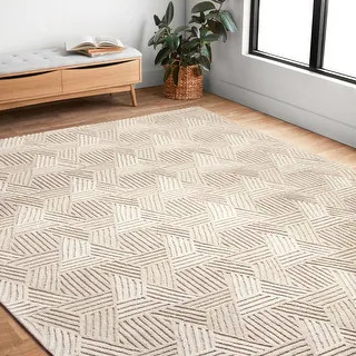 Alexander Home Kanarra Hand-Tufted Geometric Modern Wool Area Rug - 7'9" x 9'9" - OATMEAL / IVORY | Bed Bath & Beyond
