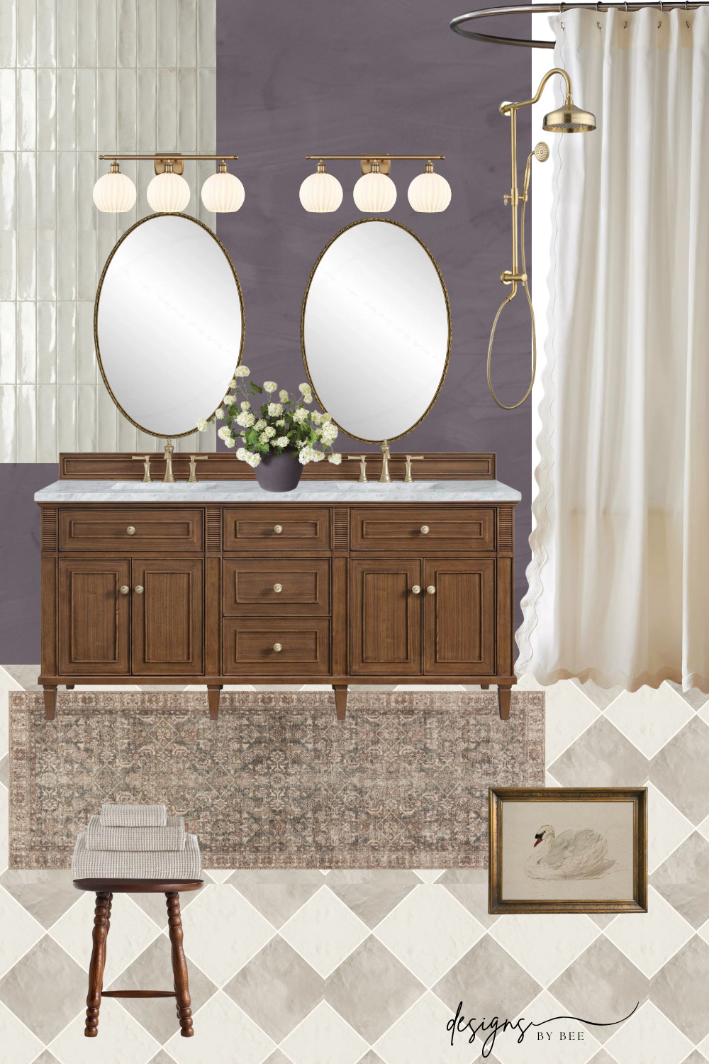 bathroom decor, bathroom makeover, bathroom vanity, dark wood vanity, bathroom tile, bathroom wall color, bathroom wall art #bathroom 

 #LTKHome #LTKSaleAlert