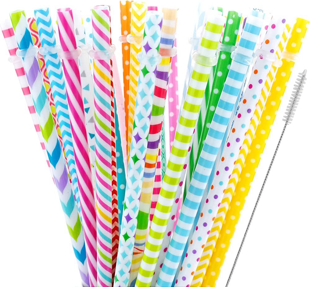 40 Pieces Reusable Straws BPA-Free 9" Colorful Printing Hard Platic Stripe Drinking Straw for Mas... | Amazon (US)