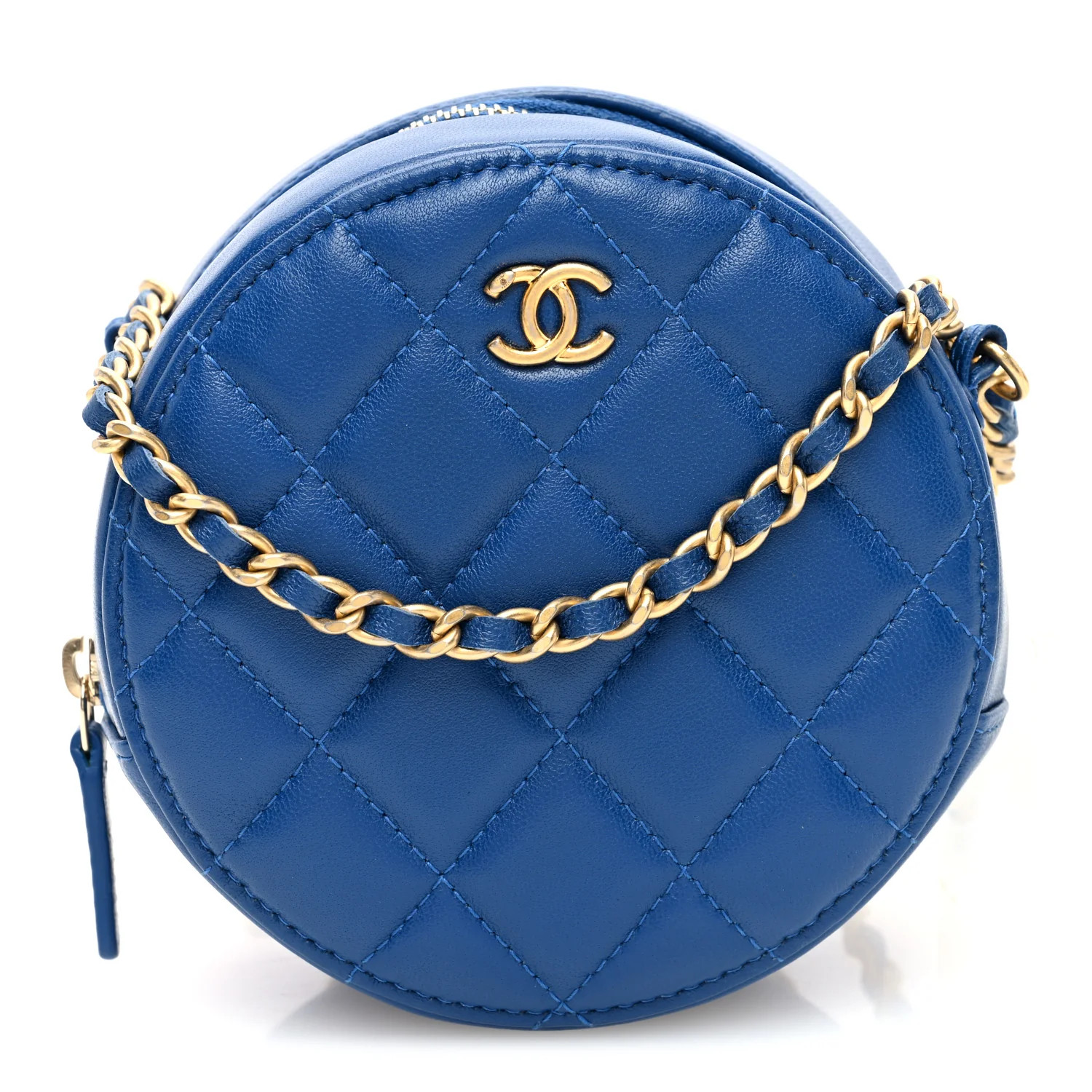 Lambskin Quilted Round Pearl Crush Clutch With Chain Blue | FASHIONPHILE (US)