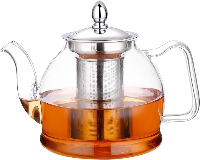 HIWARE 1000ml Glass Teapot with Removable Infuser, Stovetop Safe Tea Kettle, Blooming and Loose L... | Amazon (US)