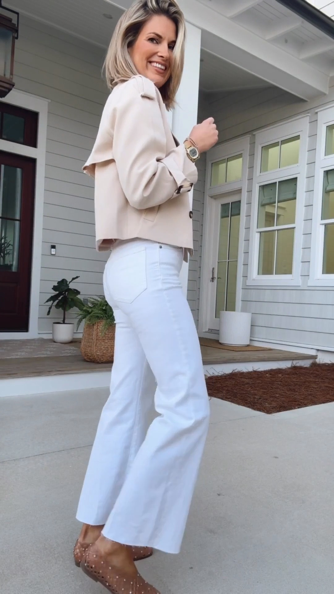 POV: 40 years later you’re wearing jelly shoes again.  I am 5’11” wearing 27 tall white jeans. Small tops.  Shoes true to size.  Date night outfit.

#LTKTall #LTKOver40 #LTKootd