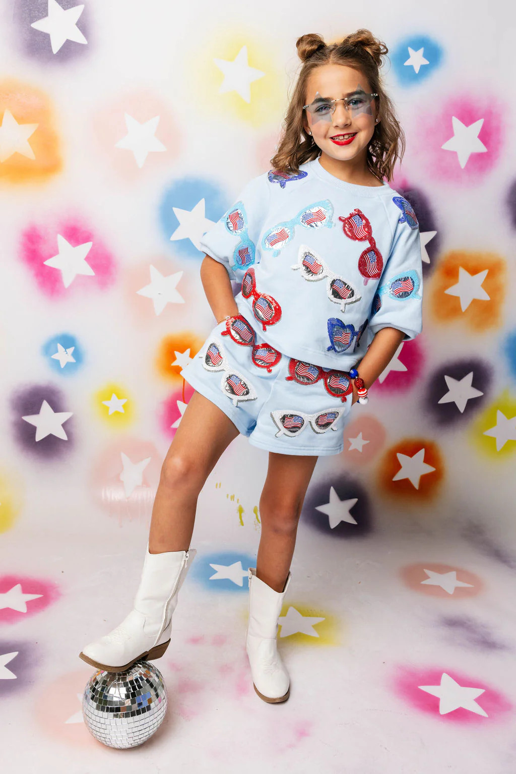 Kids Light Blue USA Sunglass Short | Queen of Sparkles