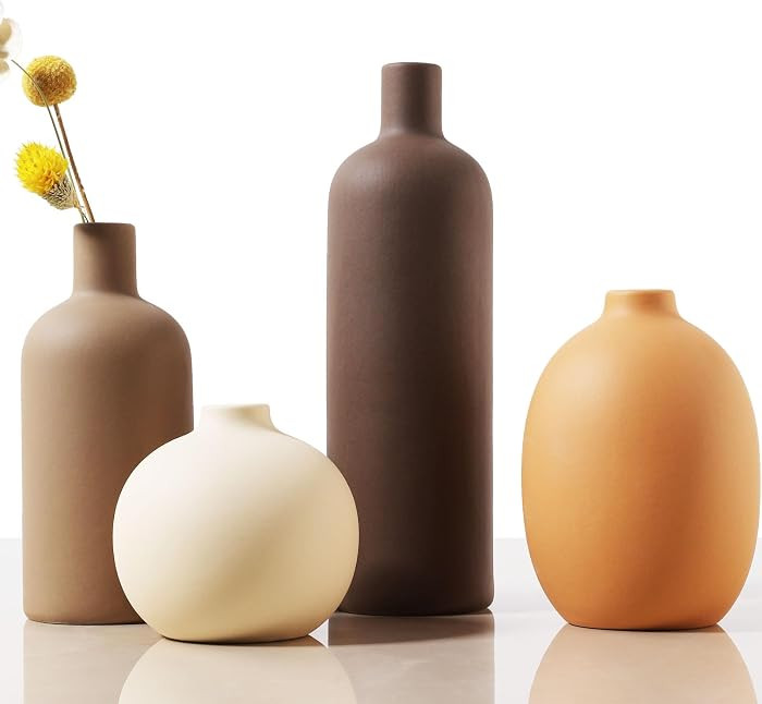 Ceramic Vase Set of 4 - Handcrafted Ceramic Vases for Home Decor & Shelf - Modern Farmhouse Decor... | Amazon (US)