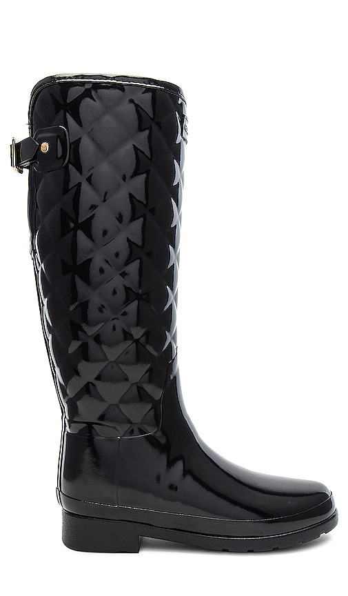 Hunter Refined Gloss Quilt Tall Boot in Black. - size 10 | Revolve Clothing (Global)
