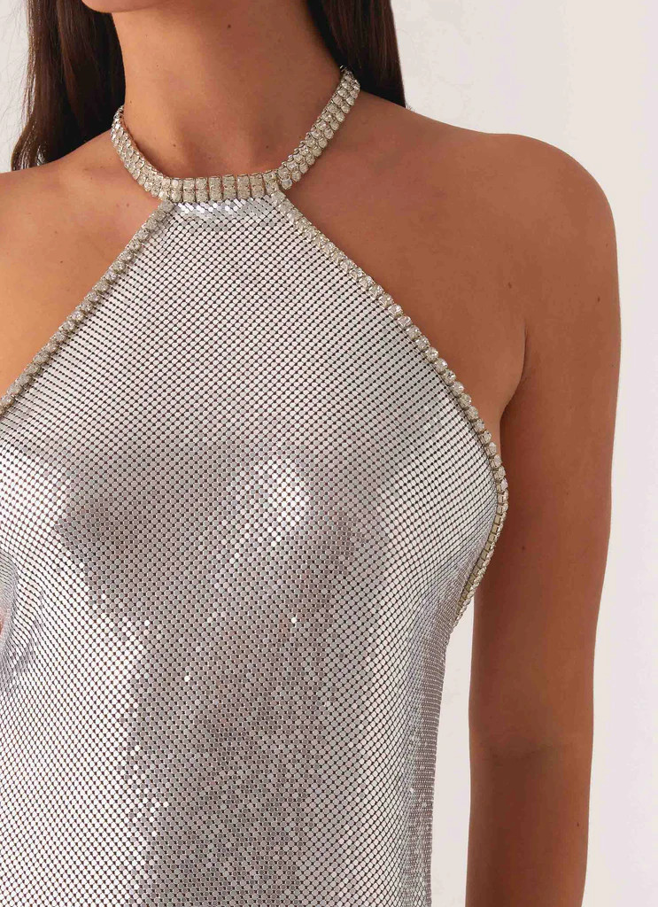 Celebrate Halterneck Chainmail Top - Silver | Peppermayo (Global)