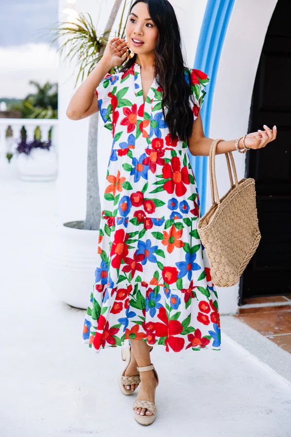 Created Beauty White Floral Midi Dress | The Mint Julep Boutique