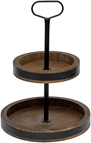 HYLEHE Tiered Tray Cupcake Stand 2 Tier Tray Distressed Farmhouse Serving Tray-Round Kitchen Tabl... | Amazon (US)