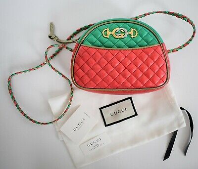 New Auth GUCCI TRAPUNTATA Red Green METALLIC QUILTED Leather Mini Crossbody Bag  | eBay | eBay US