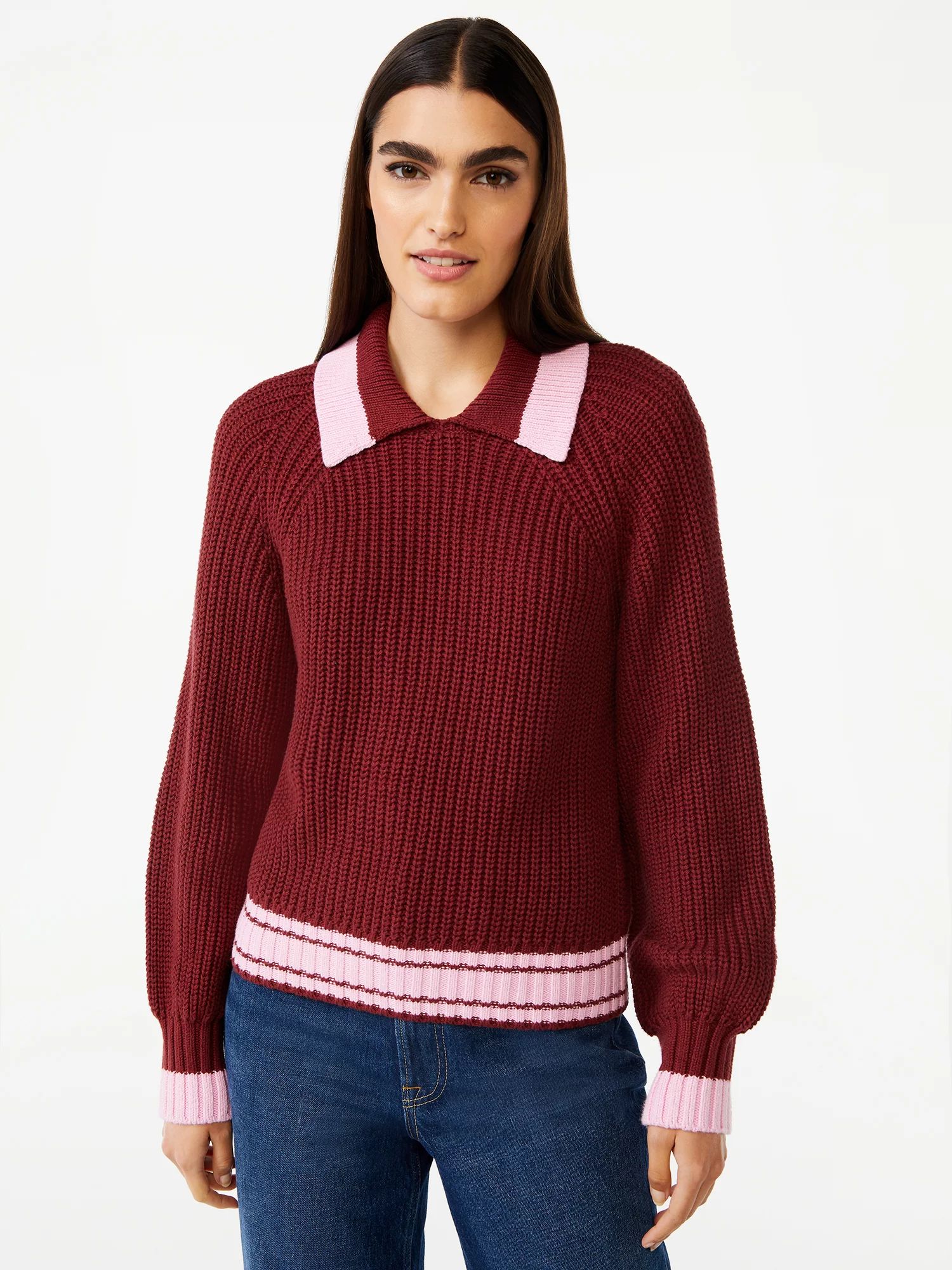 Free Assembly Women’s Polo Sweater with Long Raglan Sleeves | Walmart (US)