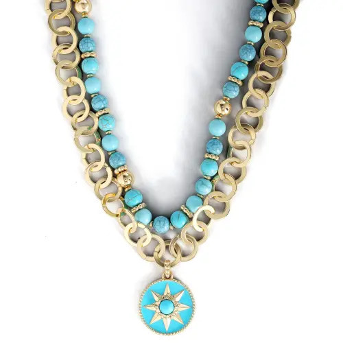Jessica Simpson Women's Layered Necklace with Turquoise Beads in Gold, Turquoise at Nordstrom | Nordstrom