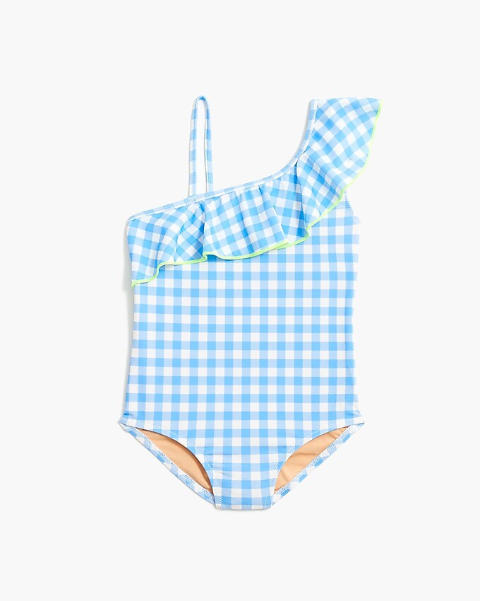 Girls' gingham one-shoulder one-piece swimsuit | J.Crew Factory
