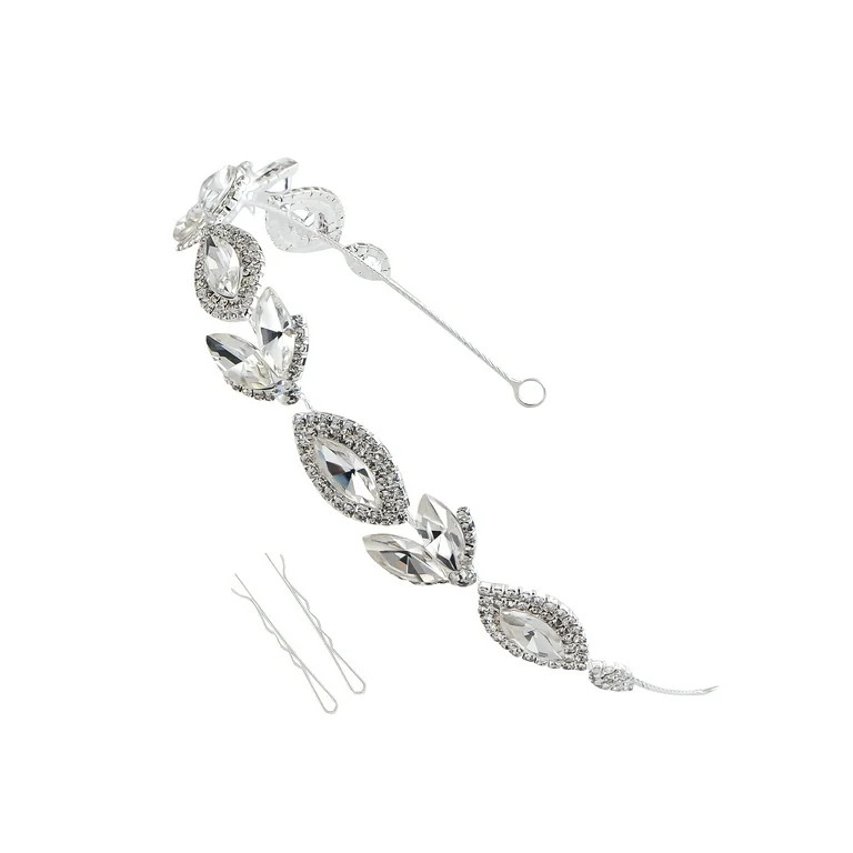 Silvery Bridal Wedding Headpiece Clear Zirconia Cubic Crystal Drop Leaf Hair Vine Accessory | Walmart (US)