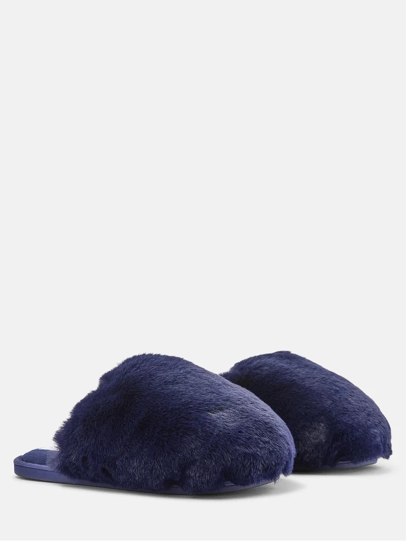 Joyspun Women\u2019s Puff Scuff Faux Fur Slippers | Walmart (US)