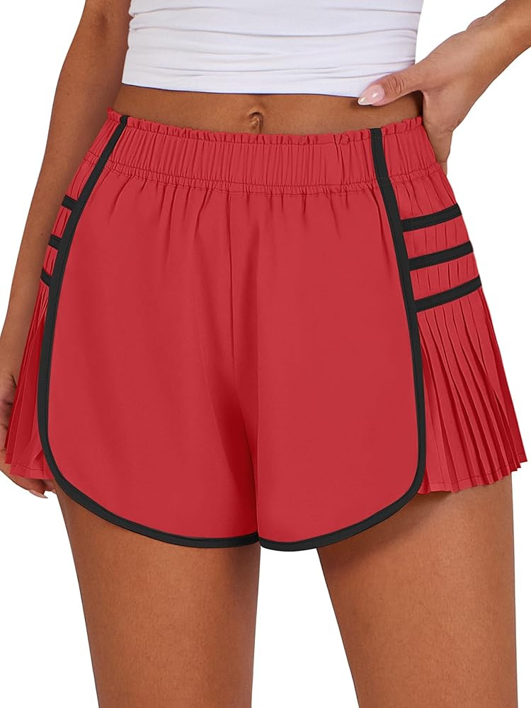 Caracilia Womens Workout Shorts Flowy Pleated Athletic Running Skort 2024 Trendy Summer Clothes | Amazon (US)